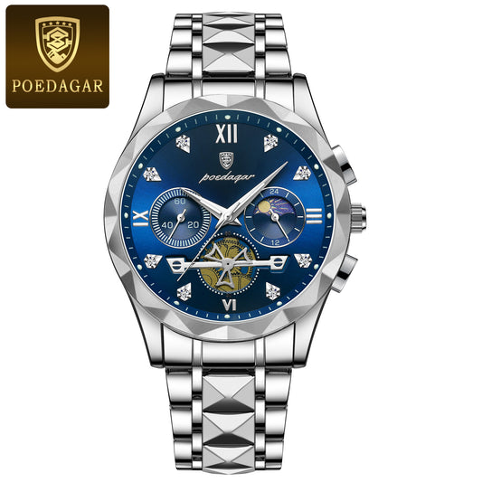 POEDAGAR-Montre-Bracelet de Luxe en Acier Inoxydable pour Homme